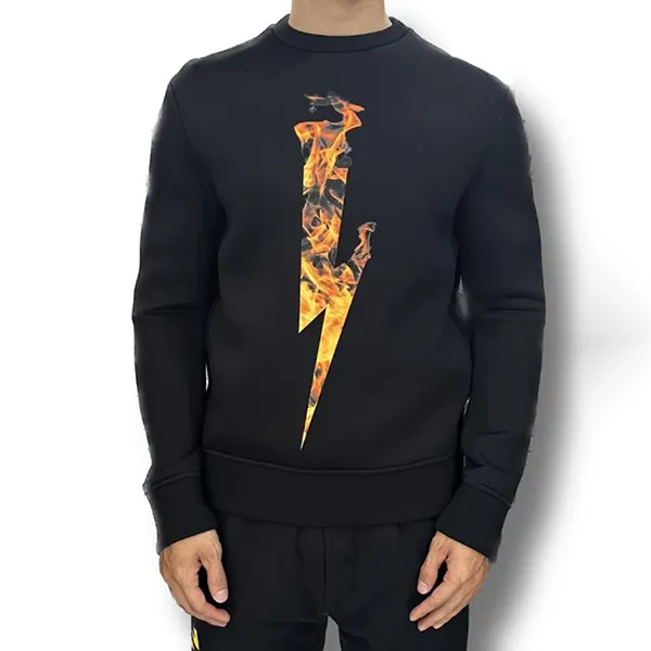 Áo Nỉ Sweater Nam Neil Barrett Black Flame Thunderbolt Bonded PBJS501S Màu Đen Size S
