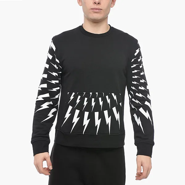 Áo Nỉ Sweater Nam Neil Barrett Contrasting Print Radial Fair-Isle Thunderbolt BJS005S Màu Đen Size XS
