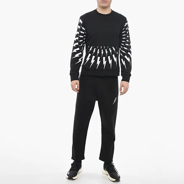 Áo Nỉ Sweater Nam Neil Barrett Contrasting Print Radial Fair-Isle Thunderbolt BJS005S Màu Đen Size XS
