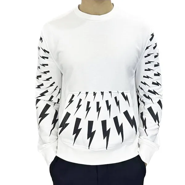 Áo Nỉ Sweater Nam Neil Barrett Contrasting Print Radial Fair-Isle Thunderbolt BJS005S Màu Trắng Size S