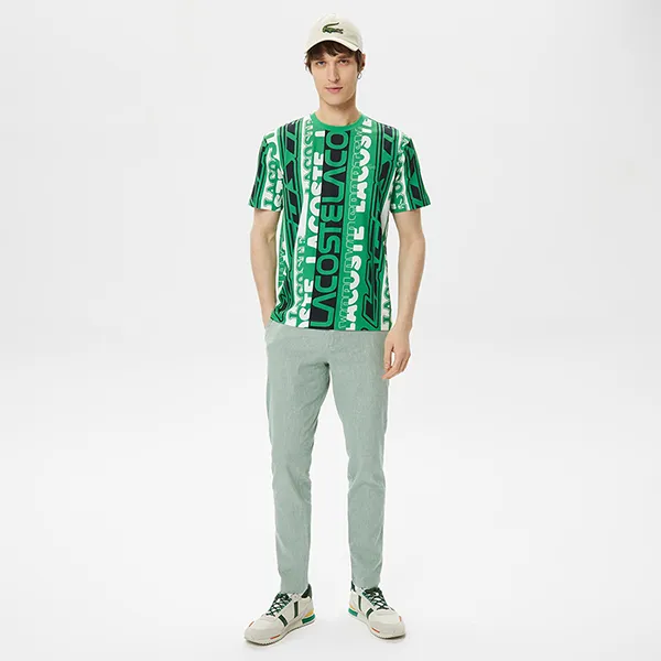 Áo Phông Nam Lacoste Regular Fit Crew Neck Printed Tshirt TH0378-78Y Màu Xanh Lá Cây Size 4