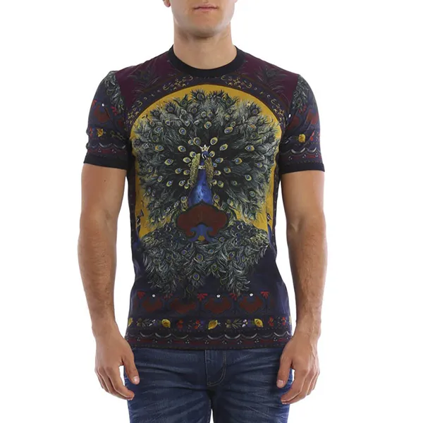 Áo Phông Nam Dolce & Gabbana D&G Slim Fit Peacock Print T-Shirt Phối Màu Size 48