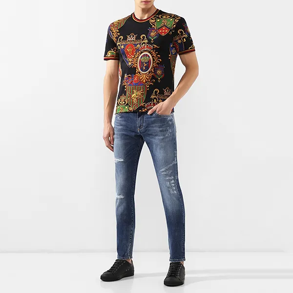 Áo Phông Nam Dolce & Gabbana D&G T-Shirt G8KC0T FS778 Màu Đen Họa Tiết Size 44