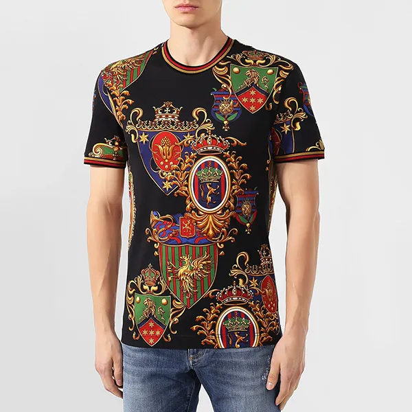 Áo Phông Nam Dolce & Gabbana D&G T-Shirt G8KC0T FS778 Màu Đen Họa Tiết Size 44