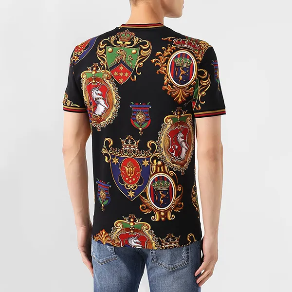 Áo Phông Nam Dolce & Gabbana D&G T-Shirt G8KC0T FS778 Màu Đen Họa Tiết Size 44