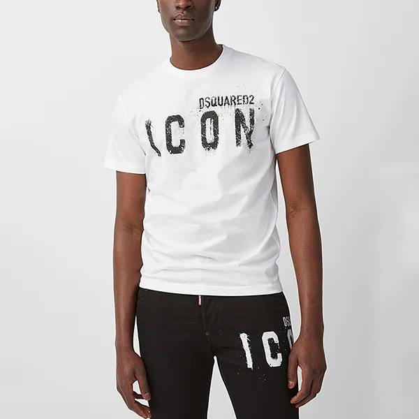 Áo Phông Nam Dsquared2 Icon Spray Cool T-Shirt S79GC0039 S23009 Màu Trắng
