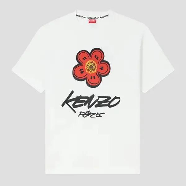 Áo Phông Nam Kenzo Futura Classic With Boke Flower Embroidered In White PFF65TS654SG02 Tshirt Màu Trắng Size S