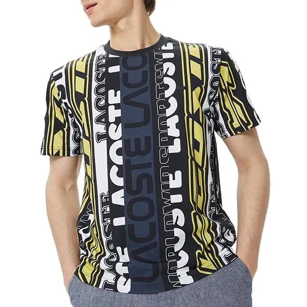 Áo Phông Nam Lacoste Regular Fit Crew Neck Printed Black Tshirt TH0378-78S Màu Đen