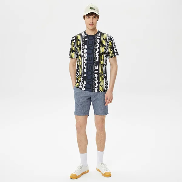 Áo Phông Nam Lacoste Regular Fit Crew Neck Printed Black Tshirt TH0378-78S Màu Đen