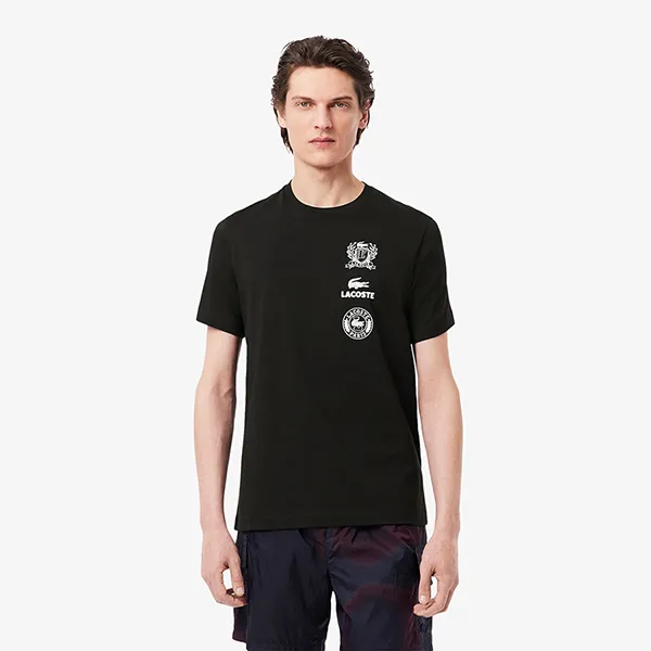 Áo Phông Nam Lacoste Regular Fit Printed Jersey T-Shirt TH0613 - 031 Màu Đen Size 3