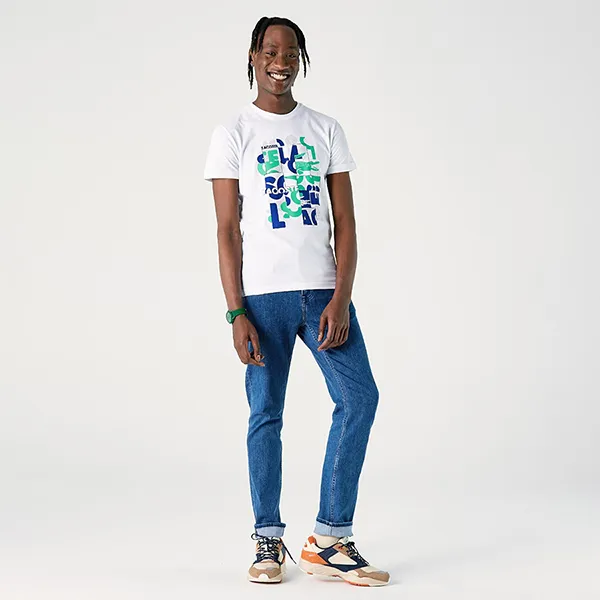 Áo Phông Nam Lacoste Slim Fit Crew Neck Printed White T-Shirt TH0206 06B Màu Trắng Size 3
