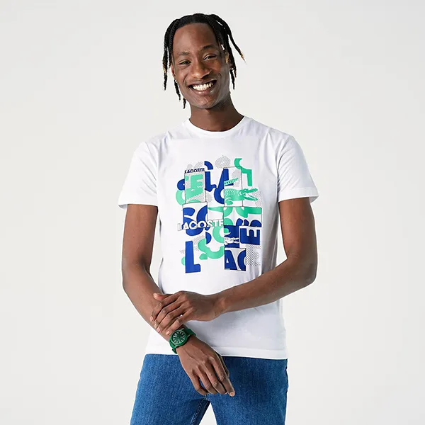 Áo Phông Nam Lacoste Slim Fit Crew Neck Printed White T-Shirt TH0206 06B Màu Trắng Size 3