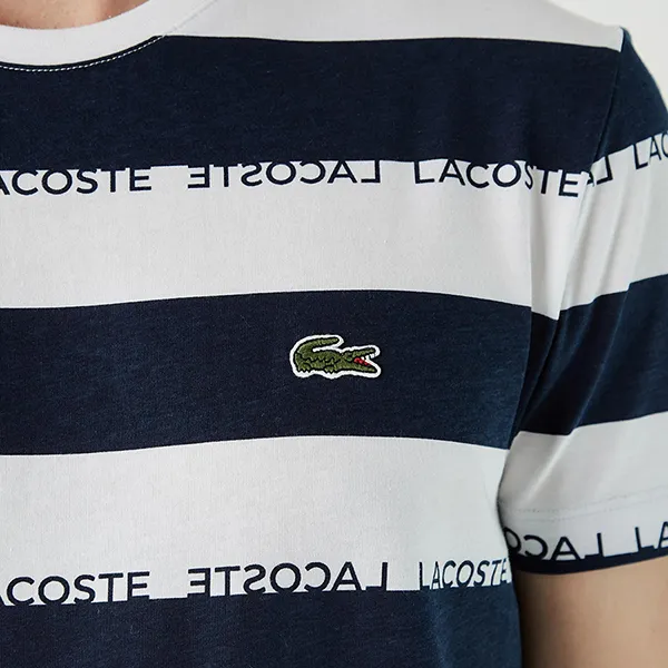 Áo Phông Nam Lacoste Slim Fit T-Shirt TH0213 13L Màu Xanh Phối Trắng Size 4