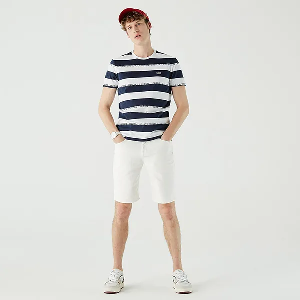 Áo Phông Nam Lacoste Slim Fit T-Shirt TH0213 13L Màu Xanh Phối Trắng Size 4