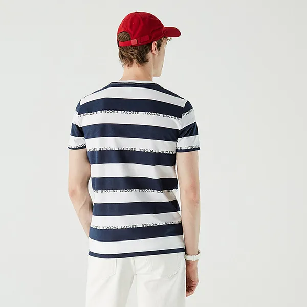 Áo Phông Nam Lacoste Slim Fit T-Shirt TH0213 13L Màu Xanh Phối Trắng Size 4