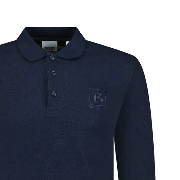 Áo Polo Dài Tay Nam Burberry Cotton Long Sleeve Màu Xanh Navy Size XS