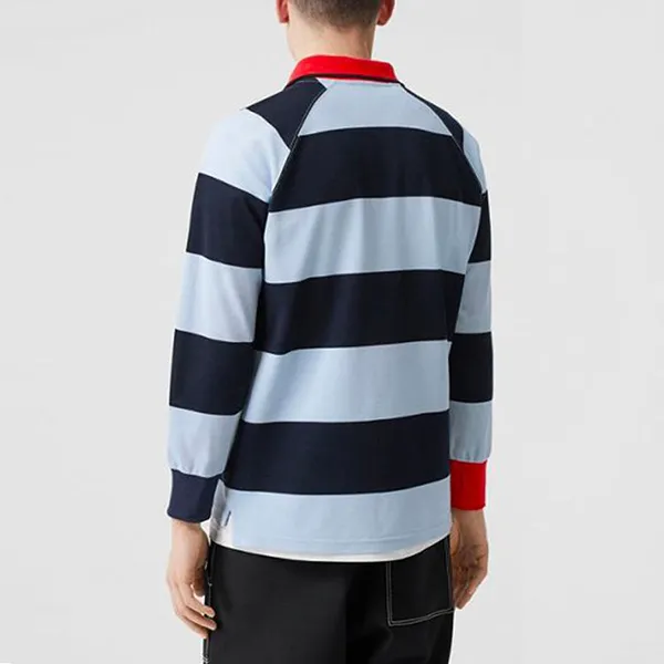 Áo Polo Dài Tay Nam Burberry Long Sleeve Stripe Net Cotton Male Blue 80134731 Màu Xanh Đen Size XS