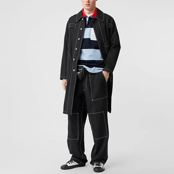 Áo Polo Dài Tay Nam Burberry Long Sleeve Stripe Net Cotton Male Blue 80134731 Màu Xanh Đen Size XS