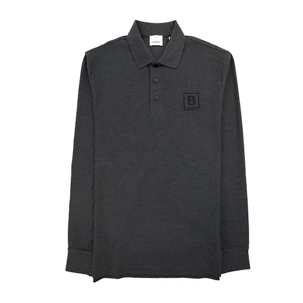 Áo Polo Dài Tay Nam Burberry Plain Cotton Long Sleeve Dark Grey 8053062 Màu Xám Đậm Size L