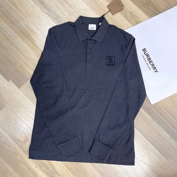 Áo Polo Dài Tay Nam Burberry Plain Cotton Long Sleeve Dark Grey 8053062 Màu Xám Đậm Size L