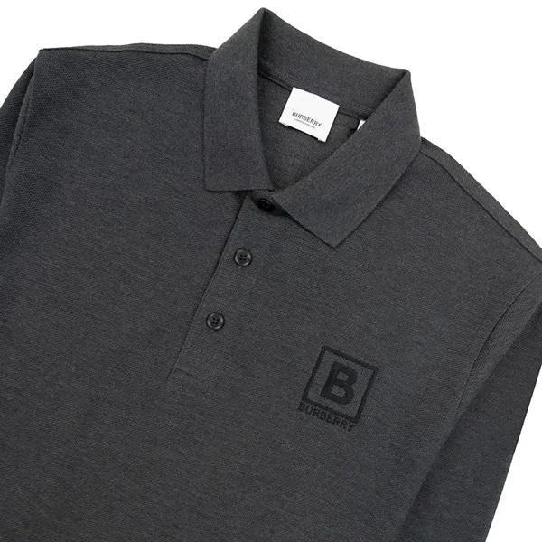 Áo Polo Dài Tay Nam Burberry Plain Cotton Long Sleeve Dark Grey 8053062 Màu Xám Đậm Size L