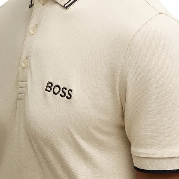 Áo Polo Nam Hugo Boss ontrast-Logo Polo Shirt In A Cotton Blend 50469102 284 Màu Be Nhạt Size L
