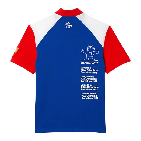 Áo Polo Unisex Lacoste Barcelona Olympics Heritage PH8628 - PC05 Màu Xanh Đỏ Size S