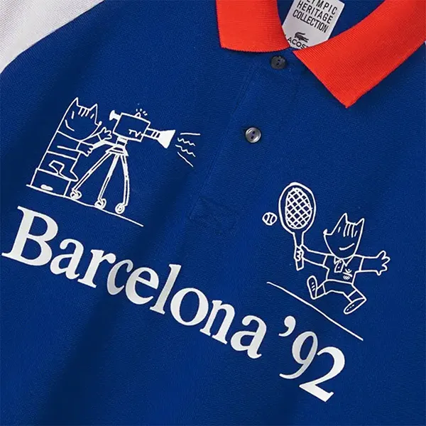 Áo Polo Unisex Lacoste Barcelona Olympics Heritage PH8628 - PC05 Màu Xanh Đỏ Size S