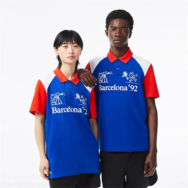 Áo Polo Unisex Lacoste Barcelona Olympics Heritage PH8628 - PC05 Màu Xanh Đỏ Size S