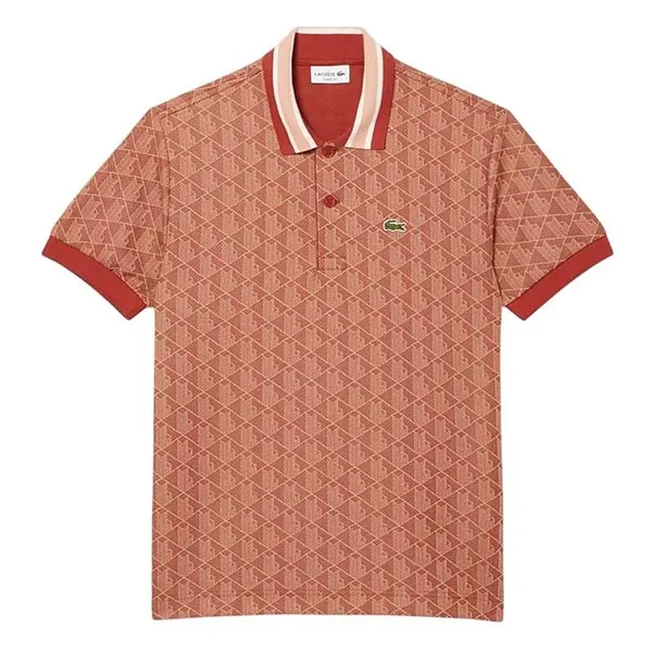 Áo Polo Nam Lacoste Classic With Contrast Collar And Monogram Jacquard Brown/Beige DH1417 51 GTI Màu Nâu Họa Tiết Size 3