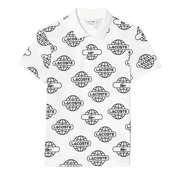 Áo Polo Lacoste Globe Print Movement PH1175 AU8 Màu Trắng Họa Tiết Size 4