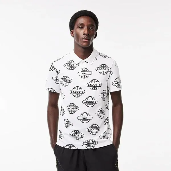 Áo Polo Lacoste Globe Print Movement PH1175 AU8 Màu Trắng Họa Tiết Size 4