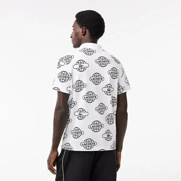 Áo Polo Lacoste Globe Print Movement PH1175 AU8 Màu Trắng Họa Tiết Size 4