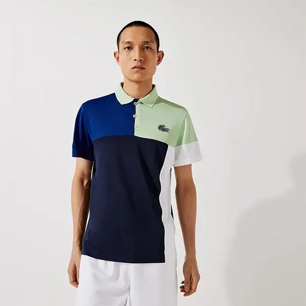 Áo Polo Lacoste Men's Sport Shirt Blue Green Colourblock DH0850-CMT Màu Xanh Size 4