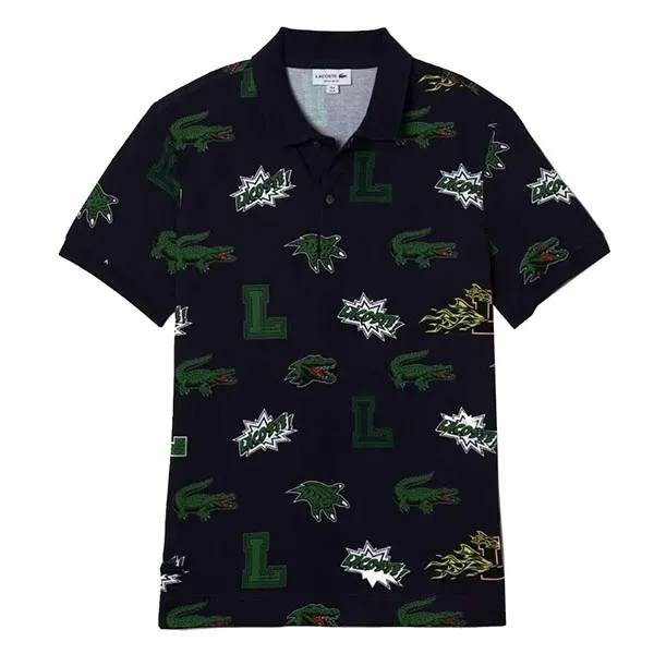 Áo Polo Nam Lacoste Regular Fit Crocodile Print PH1464-00 Màu Xanh Navy Size 4