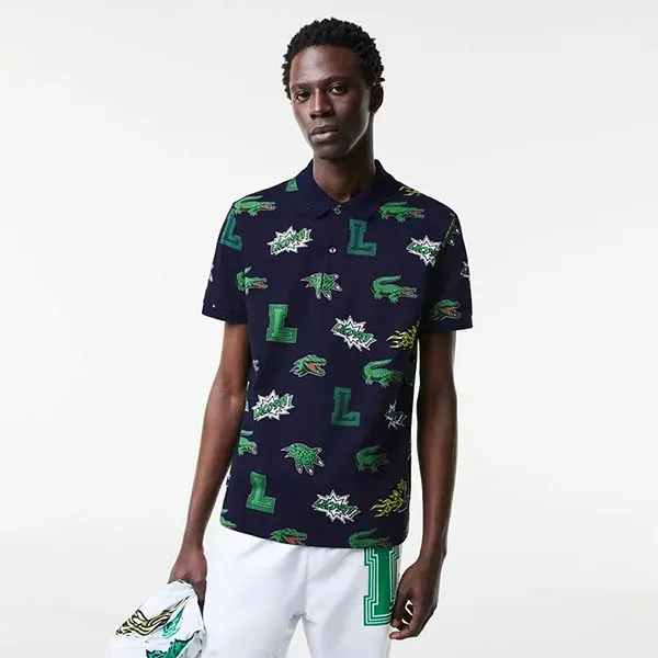 Áo Polo Nam Lacoste Regular Fit Crocodile Print PH1464-00 Màu Xanh Navy Size 4