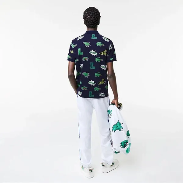 Áo Polo Nam Lacoste Regular Fit Crocodile Print PH1464-00 Màu Xanh Navy Size 4