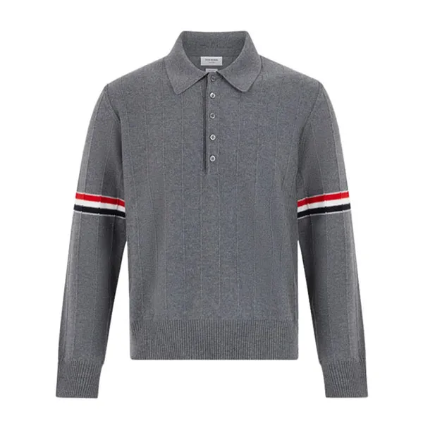 Áo Polo Len Nam Thom Browne Gray Pinched Seam MKP108A Màu Xám Size 1