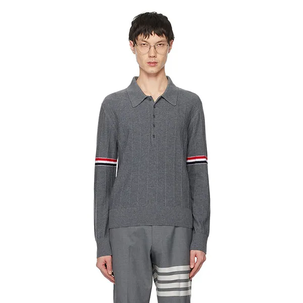 Áo Polo Len Nam Thom Browne Gray Pinched Seam MKP108A Màu Xám Size 1