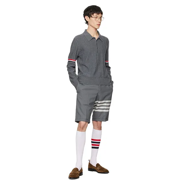 Áo Polo Len Nam Thom Browne Gray Pinched Seam MKP108A Màu Xám Size 1