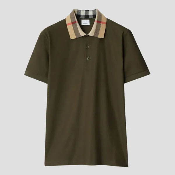 Áo Polo Nam Burberry Green Icon Stripe Collar Check Camel 8095923 Màu Xanh Rêu Size XS