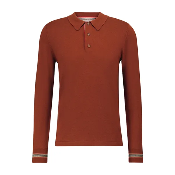Áo Polo Nam Dài Tay Burberry Pace Merino Wool Long Sleeved Polo Màu Nâu Đỏ Size XS