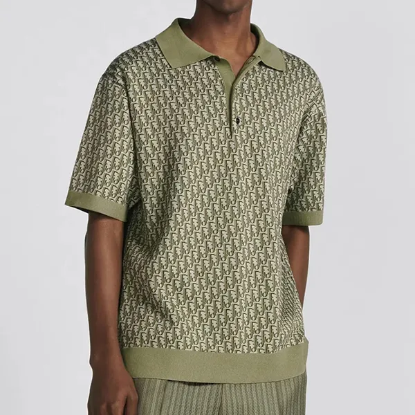 Áo Polo Nam Dior Oblique Polo Shirt Khaki Cotton Jacquard Màu Xanh Khaki Size S