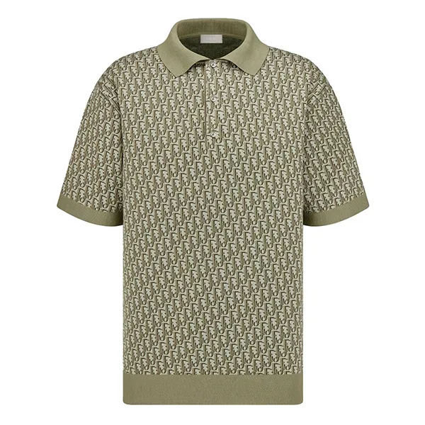 Áo Polo Nam Dior Oblique Polo Shirt Khaki Cotton Jacquard Màu Xanh Khaki Size S