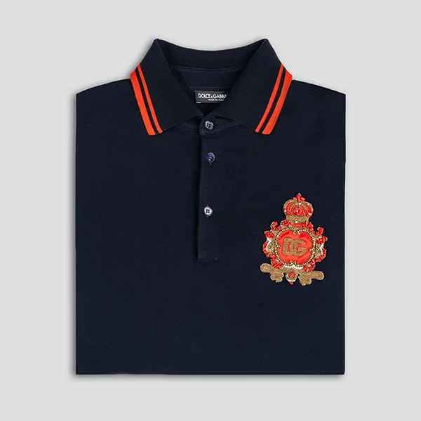 Áo Polo Nam Dolce & Gabbana D&G Cotton Pique Logo Applique G8OS1Z FU7EN B0665 Màu Xanh Navy Size 44