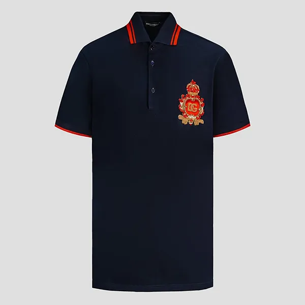 Áo Polo Nam Dolce & Gabbana D&G Cotton Pique Logo Applique G8OS1Z FU7EN B0665 Màu Xanh Navy Size 44