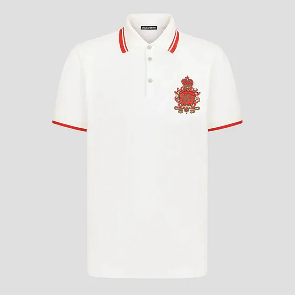 Áo Polo Nam Dolce & Gabbana D&G Logo-Patch Short-Sleeved In White G8OS1Z FU7EN W0111 Màu Trắng Size 44