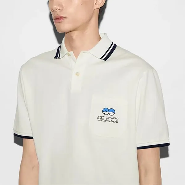 Áo Polo Nam Gucci Cotton Piquet Polo T-Shirt With Embroidery Màu Trắng Size L
