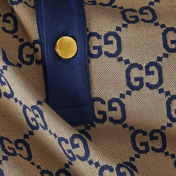 Áo Polo Nam Gucci Polo Shirt In GG Màu Xanh - Be Size S (Form To)