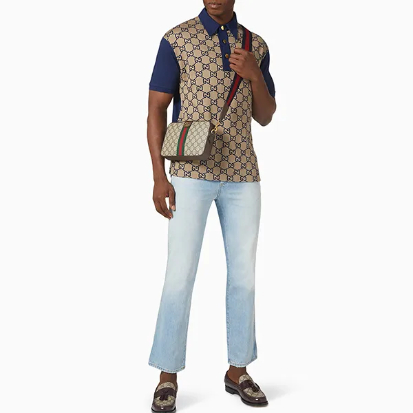 Áo Polo Nam Gucci Polo Shirt In GG Màu Xanh - Be Size S (Form To)
